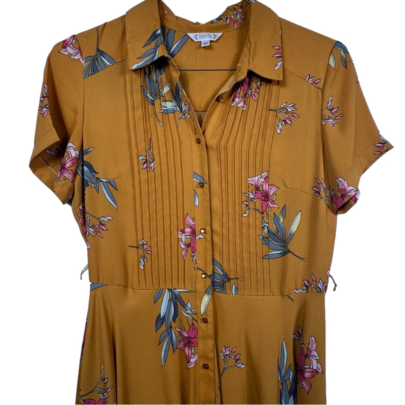 Nanette Lepore Mustard Floral Midi Dress Size 6 - Picture 3 of 7